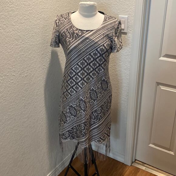 Vintage Dresses & Skirts - Helene Blake Vintage Art Deco Flapper Lace Fringe Midi Dress EUC Sz 12P 80’s